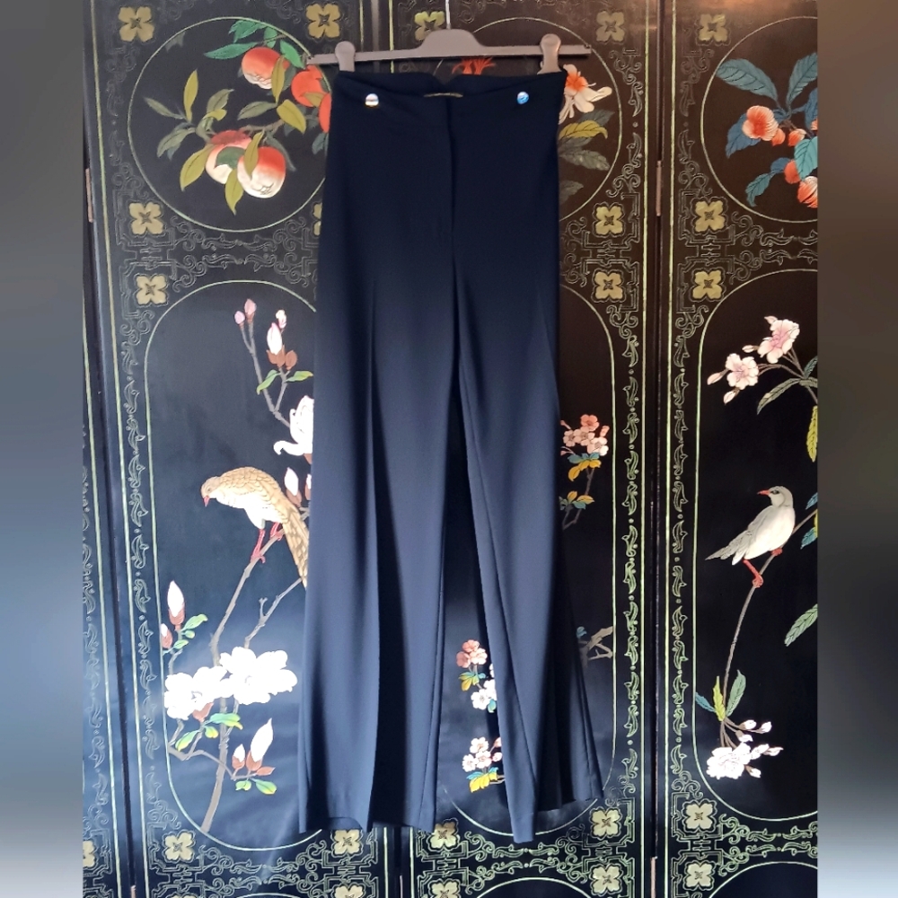Designer Black Women's Straight Leg Wool Pants